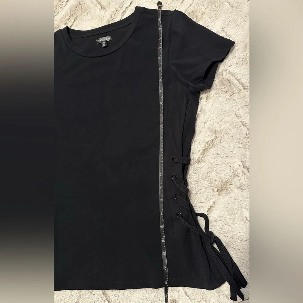 Hannah Black Lace-Up Eyelet Short Sleeve Top - Picture 5 of 7